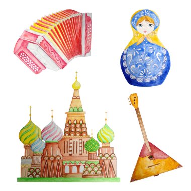 Rus mavi bebek, balalayka ve kırmızı akordeon su kolosu.