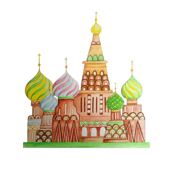 別の白い背景にロシアの寺院の水彩画 — ストック写真