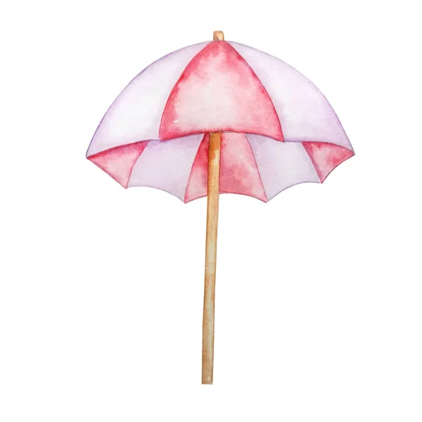 Watercolor Beach Umbrella Red White Stripe — Stock Photo, Image