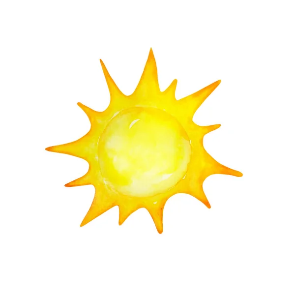 Aquarell Gelb Mit Orangefarbener Sonne Mit Strahl — Stockfoto