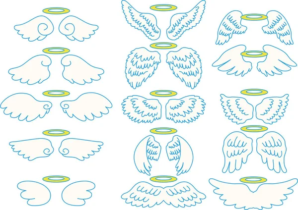 Симпатичные ангельские крылья с набором ангельских колец — стоковый вектор