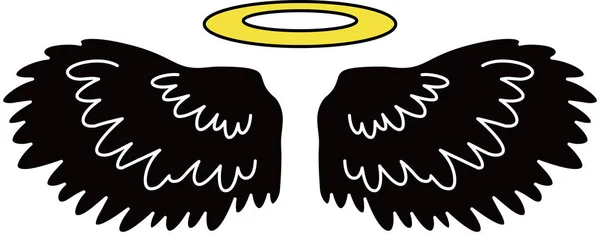 Aranyos fekete angyal szárnyak angyal gyűrű — Stock Vector