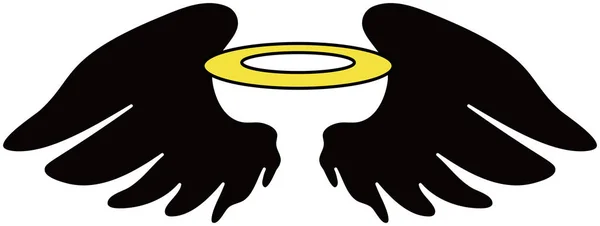 Cute Black Angel wings with angel ring — Stock Vector