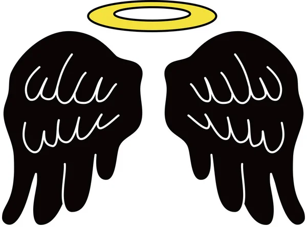 Asas de anjo preto bonito com anel de anjo — Vetor de Stock