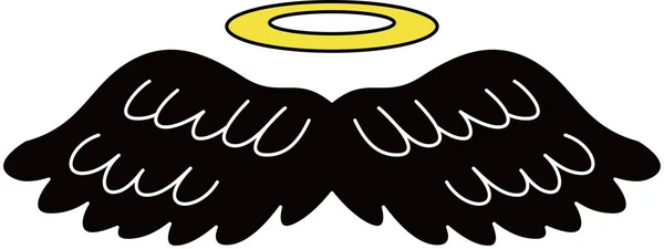 Asas de anjo preto bonito com anel de anjo —  Vetores de Stock