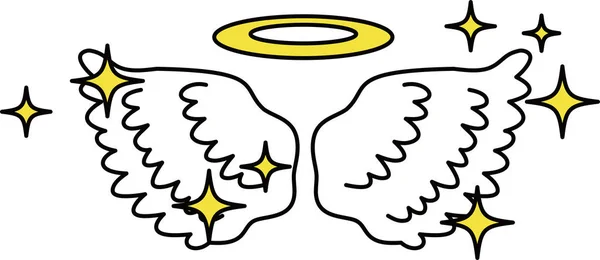 Asas de anjo bonito com anel de anjo e brilho — Vetor de Stock