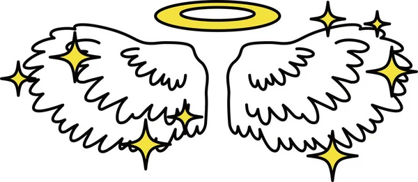 Roztomilé andělské křídla s andělským prstenem a třpytkami — Stockový vektor