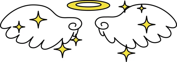 Asas de anjo bonito com anel de anjo e brilho —  Vetores de Stock