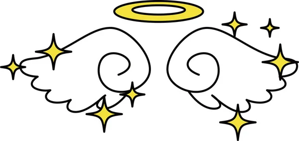 Lindas alas de ángel con anillo de ángel y brillo — Vector de stock