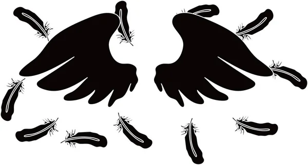 BLACK Angel wings of feathers fluttering — Stock Vector