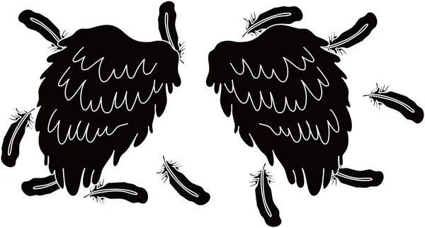 BLACK Angel wings of feathers fluttering — Stock Vector