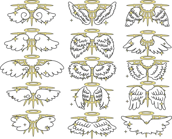 Divine Angel vleugels met halo set — Stockvector