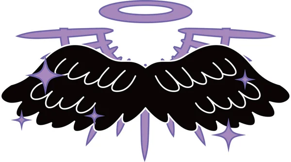 Asas de anjo negro divino com halo —  Vetores de Stock