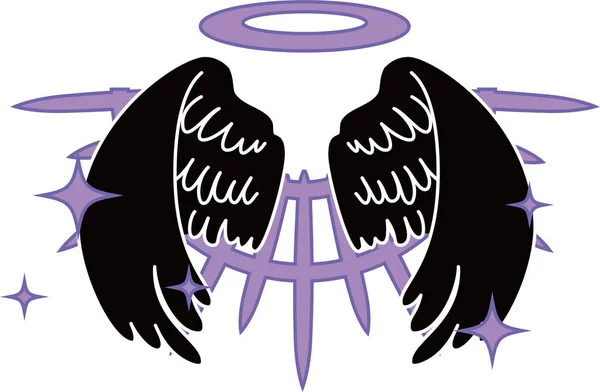 Göttliche schwarze Engelsflügel mit Heiligenschein — Stockvektor