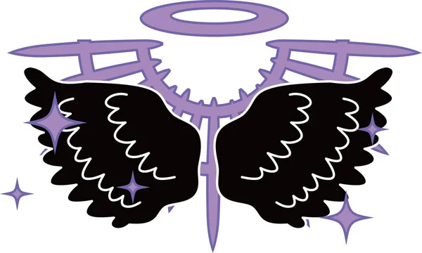 Asas de anjo negro divino com halo —  Vetores de Stock