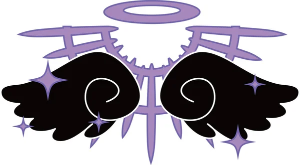 Göttliche schwarze Engelsflügel mit Heiligenschein — Stockvektor