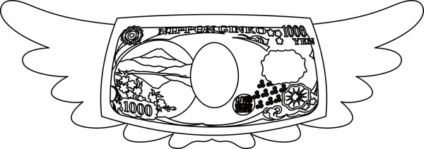 Jest Ilustracja Tylnej Strony Zdeformowanego Japońskiego Banknotu 1000 Jenów — Wektor stockowy