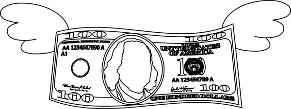 Tollas deformált 100 dolláros bankjegy vázlat — Stock Vector