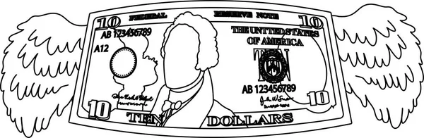 羽毛变形10美元钞票纲要 — 图库矢量图片