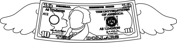Пернатая деформированная банкнота на 10 долларов — стоковый вектор