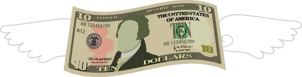 Пернатая деформированная банкнота в 10 долларов — стоковый вектор