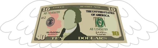 Feathered Deformed 10 dolarů bankovka — Stockový vektor