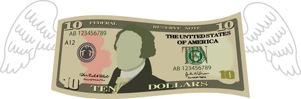 Пернатая деформированная банкнота в 10 долларов — стоковый вектор