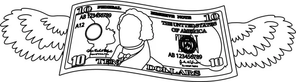 Пернатая деформированная банкнота на 10 долларов — стоковый вектор