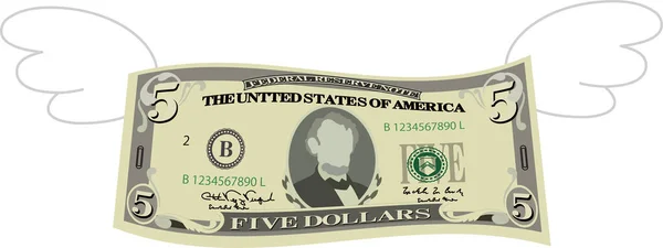Пернатая деформированная банкнота в 5 долларов — стоковый вектор