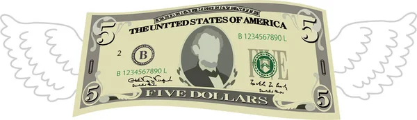 Feathered zdeformowany banknot 5 dolarów — Wektor stockowy