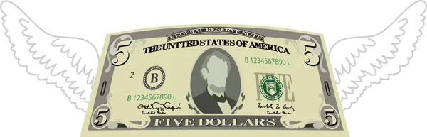 Пернатая деформированная банкнота в 5 долларов — стоковый вектор