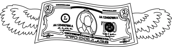 Feathered zdeformowany 2 dolary szkic banknotu — Wektor stockowy