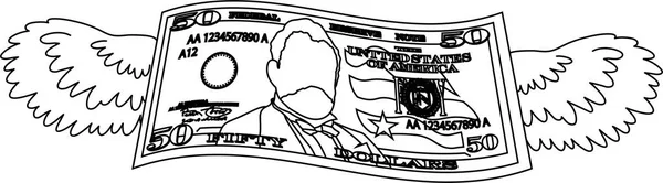 Tüylü Deforme olmuş 50 dolarlık banknot özeti — Stok Vektör