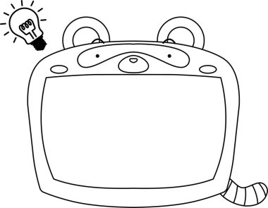 Sevimli Rakun Beyaz Tahtası Monokrom taslağı 