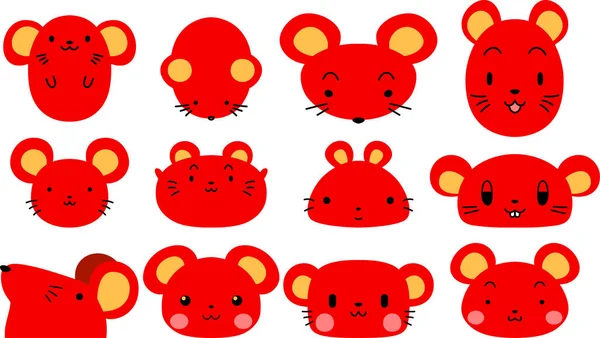 赤かわいいマウス顔セット — ストックベクタ