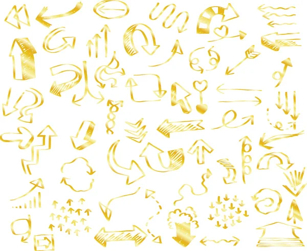 Zlatá ruka nakreslené roztomilý různé vzhled šipky set — Stockový vektor
