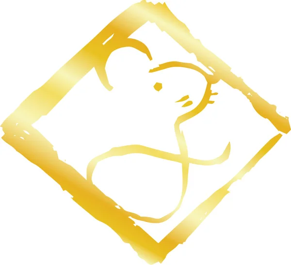 Guld romb stämpel av Kanji vilket betyder japansk zodiak råtta kontur — Stock vektor
