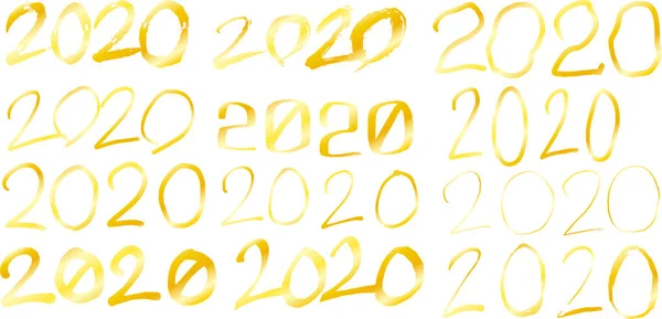 손으로 쓴 금 2020 한자 삽화 세트 — 스톡 벡터