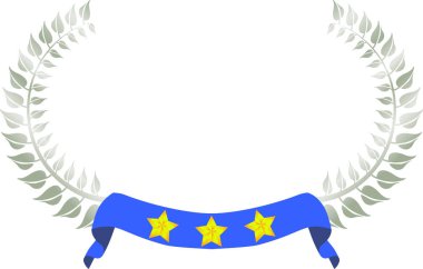 Geniş yuvarlak çerçeveli Gümüş defne ve üç yıldızlı kurdele. 