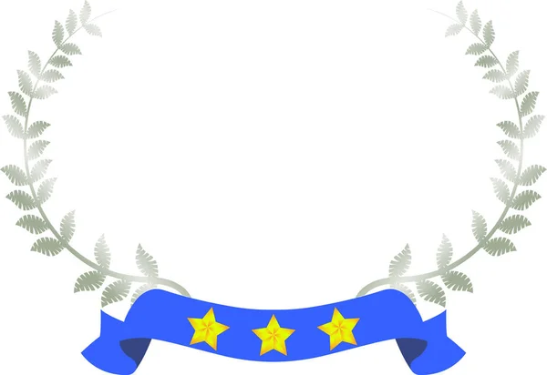 Wide Round frame of Silver laurel and three star Ribbon — 스톡 벡터
