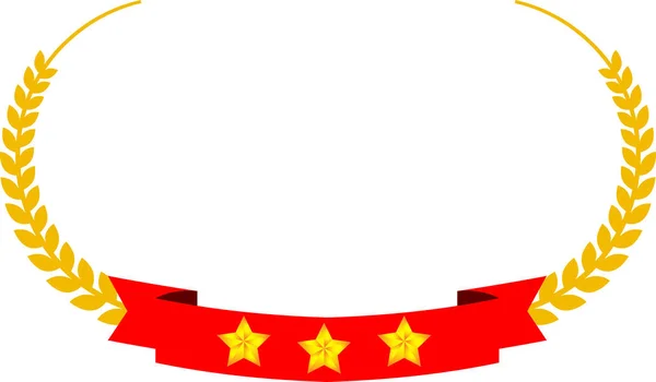 Wide Round frame of Gold laurel and three star Ribbon — 스톡 벡터