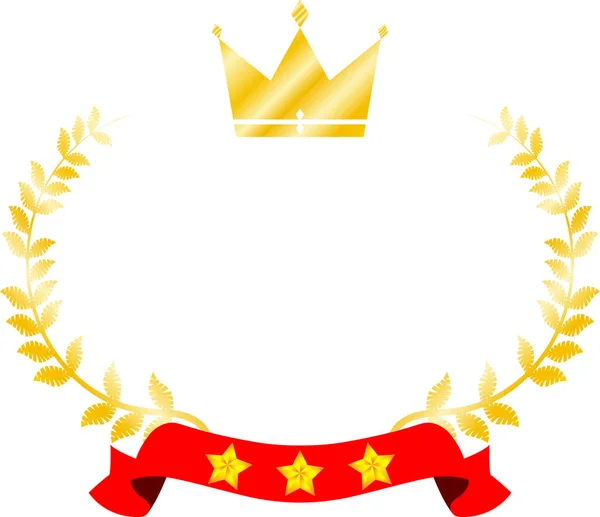 Large cadre rond de laurier d'or et couronne et ruban — Image vectorielle