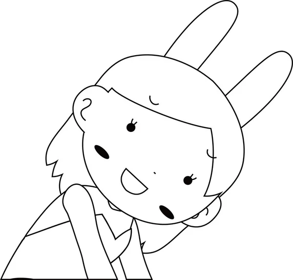 Pose mignonne de fille lapin mignon contour du haut du corps — Image vectorielle