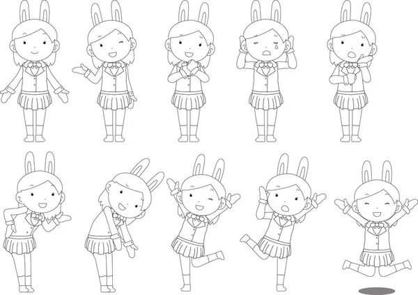 Cosplayer-Mädchen im Matrosenanzug mit Kaninchenohren — Stockvektor