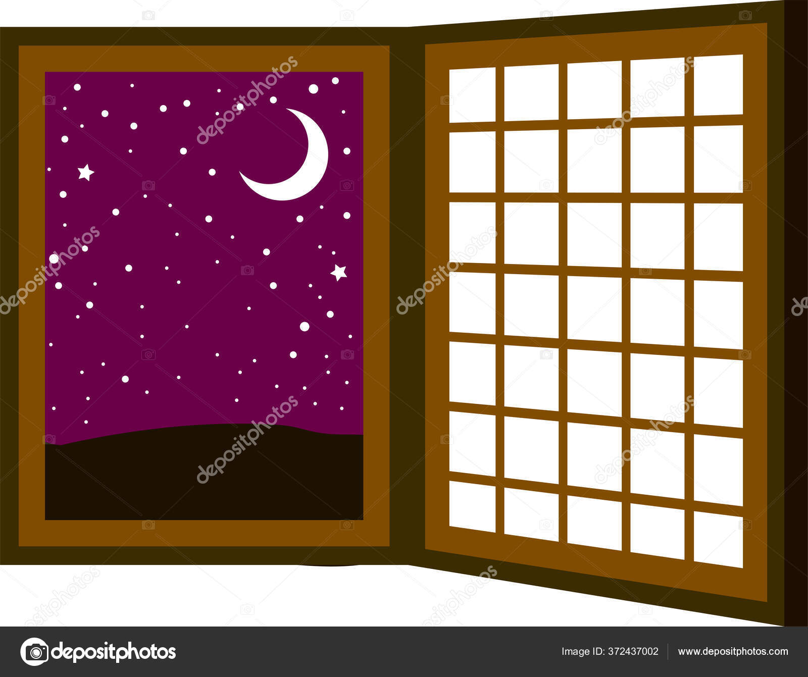 Illustration Open Window Frame Night Vector Image By C Blue Daemon Vector Stock