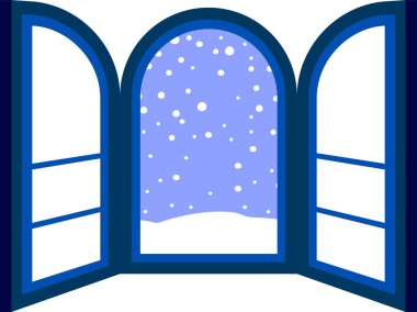 Bu, yağan karlı Açık pencere çerçevesinin bir resmidir. 