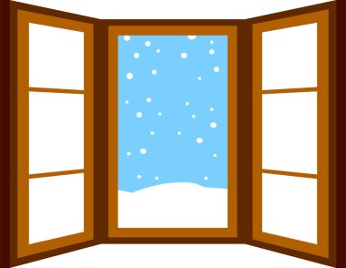 Bu, yağan karlı Açık pencere çerçevesinin bir resmidir. 