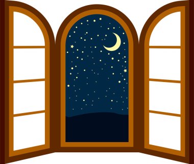 Bu, geceleri açık pencere çerçevesinin bir resmidir. 