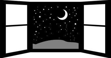 Bu, geceleri açık pencere çerçevesinin bir resmidir. 