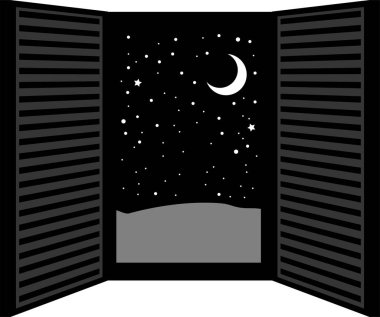 Bu, geceleri açık pencere çerçevesinin bir resmidir. 